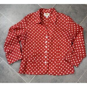 VTG Talbots Shacket Women 8 LightRed Polka Dot 100% Linen Button Up Shirt Jacket